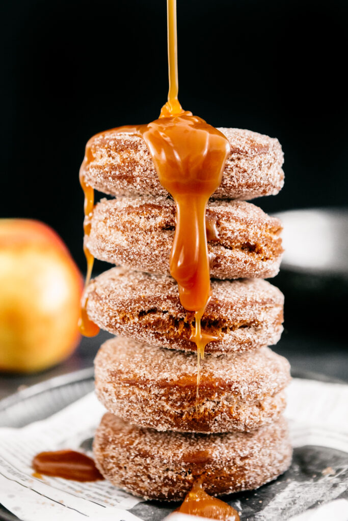 Easy Fried Apple Cider Donuts With a caramel drizzle 