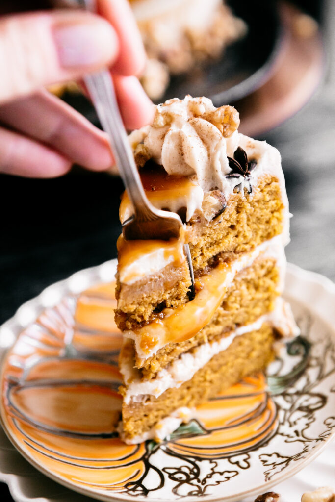 Fork taking a bite of cake 