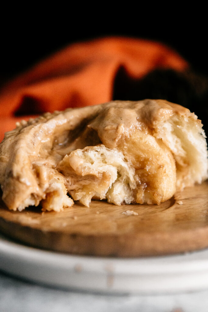 The inside of a Biscoff Cinnamon Roll 