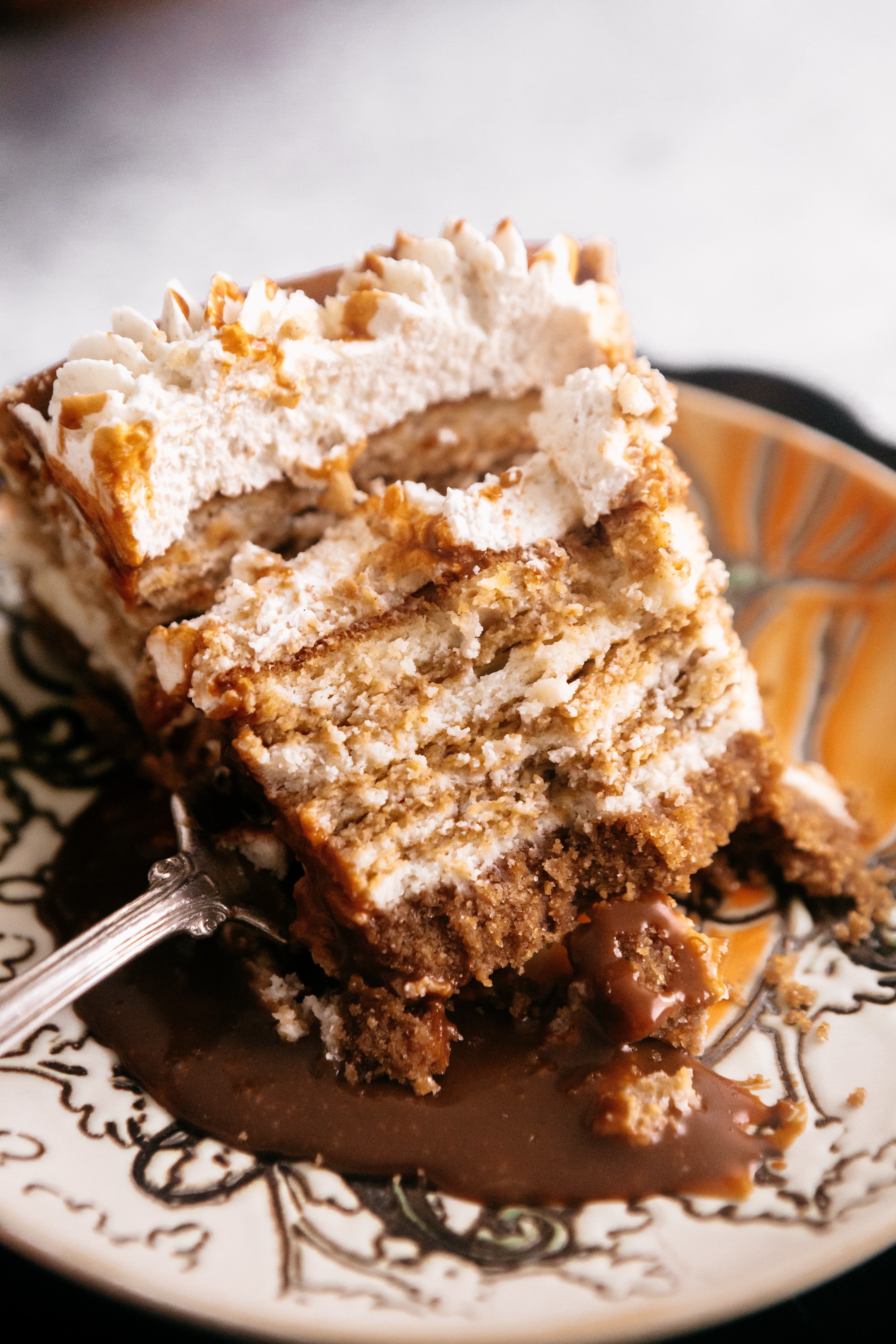 A slice of Browned Butter Pumpkin Swirl Cheesecake