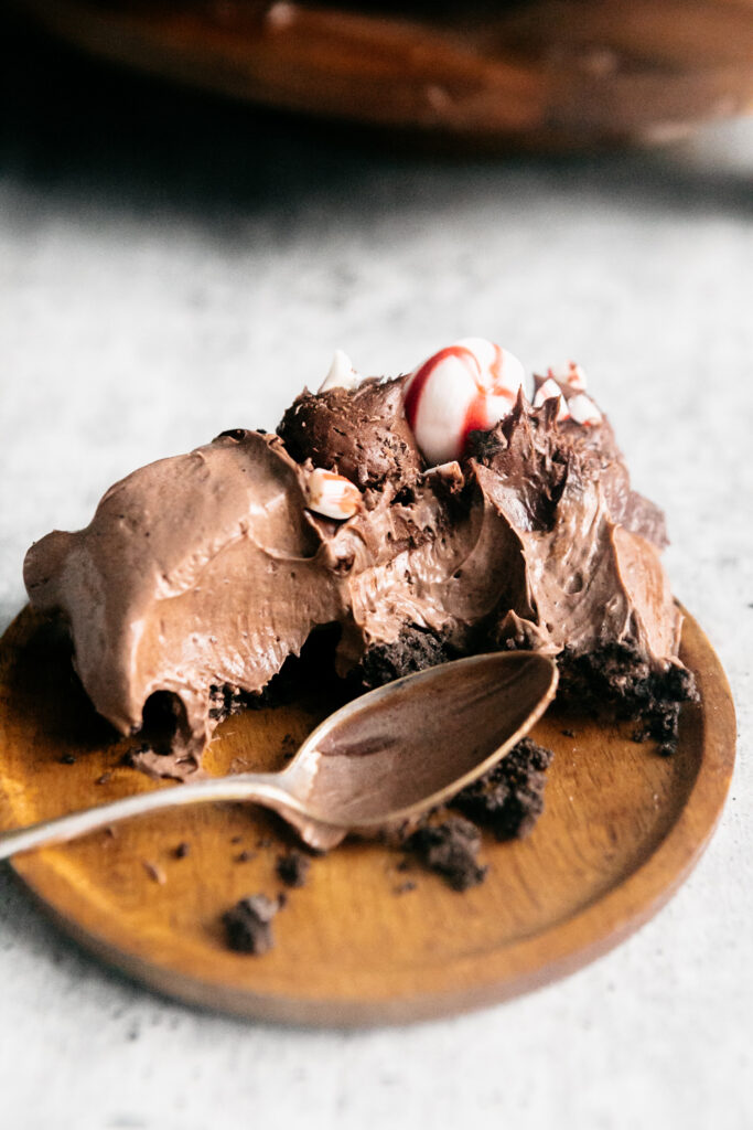 A slice of chocolate cheesecake 