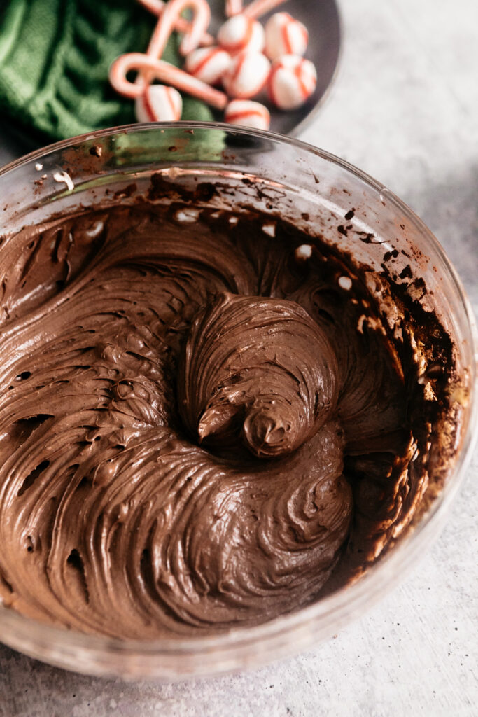 Chocolate cake batter in a bowl 