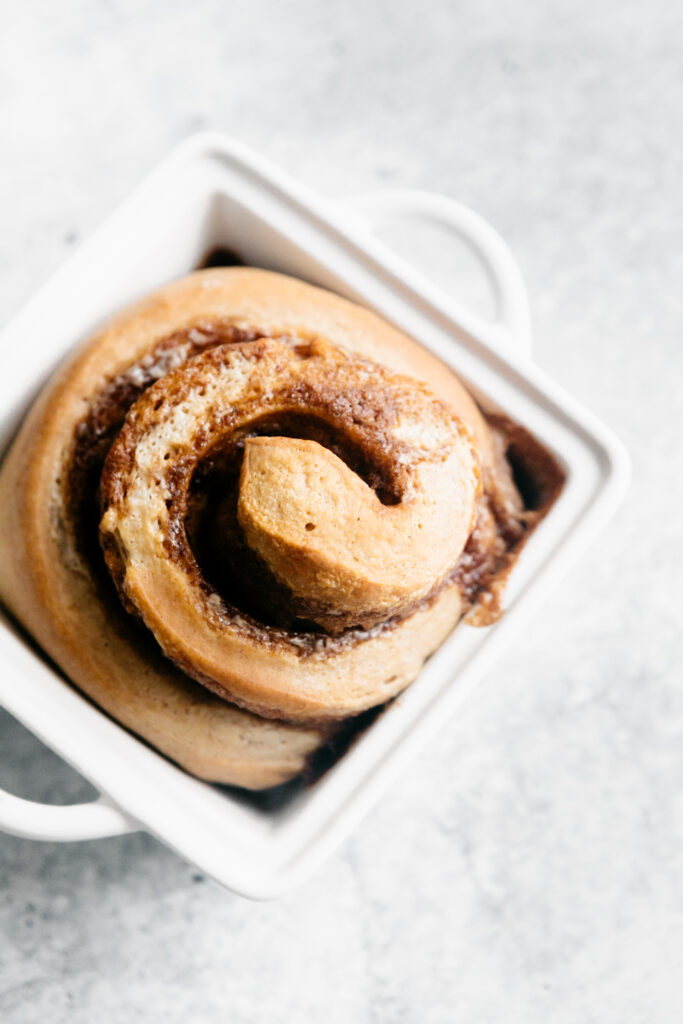 baked cinnamon roll in a dish 