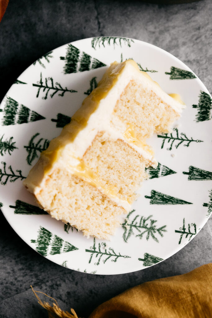 Slice of lemon cake on a plate 