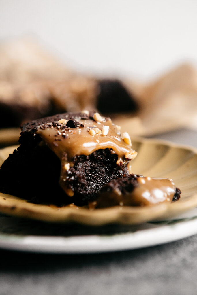 A slice of Flourless Peanut Butter Chocolate Cake 