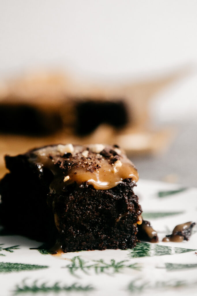 A slice of Flourless Peanut Butter Chocolate Cake 