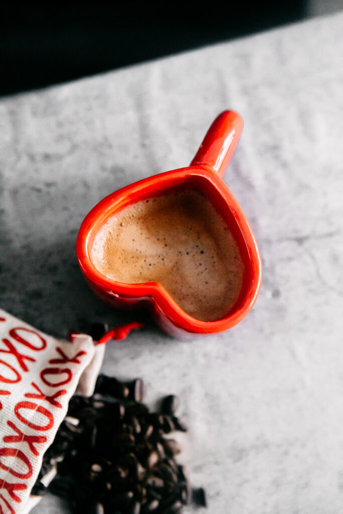 Red heart mug of coffee 