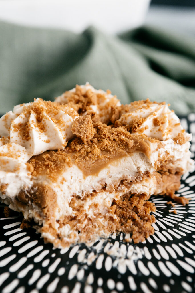 a slice of Biscoff cookie butter tiramisu