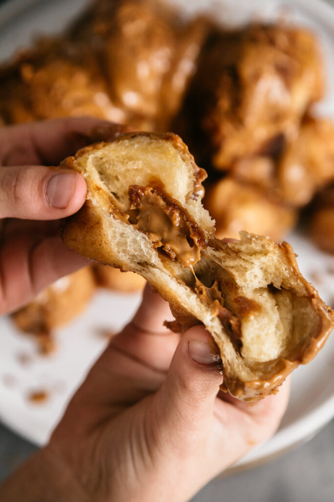 pulling apart stuffed monkey bread 