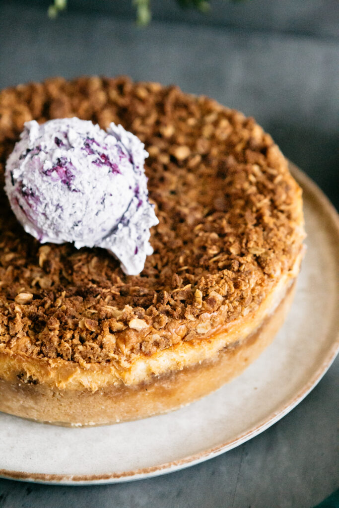 Browned Butter Blueberry Crisp Cheesecake