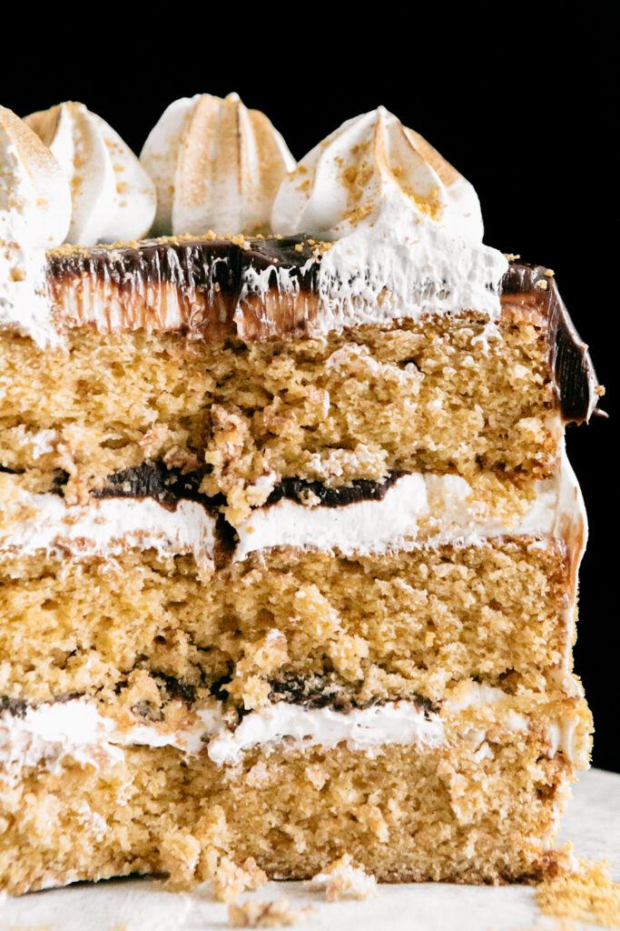 inside of a Toasted S'mores Layer Cake