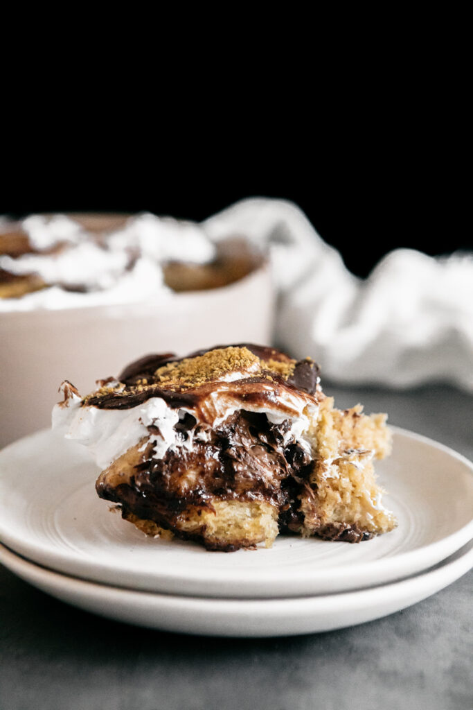 a s'mores cinnamon roll on a plate 