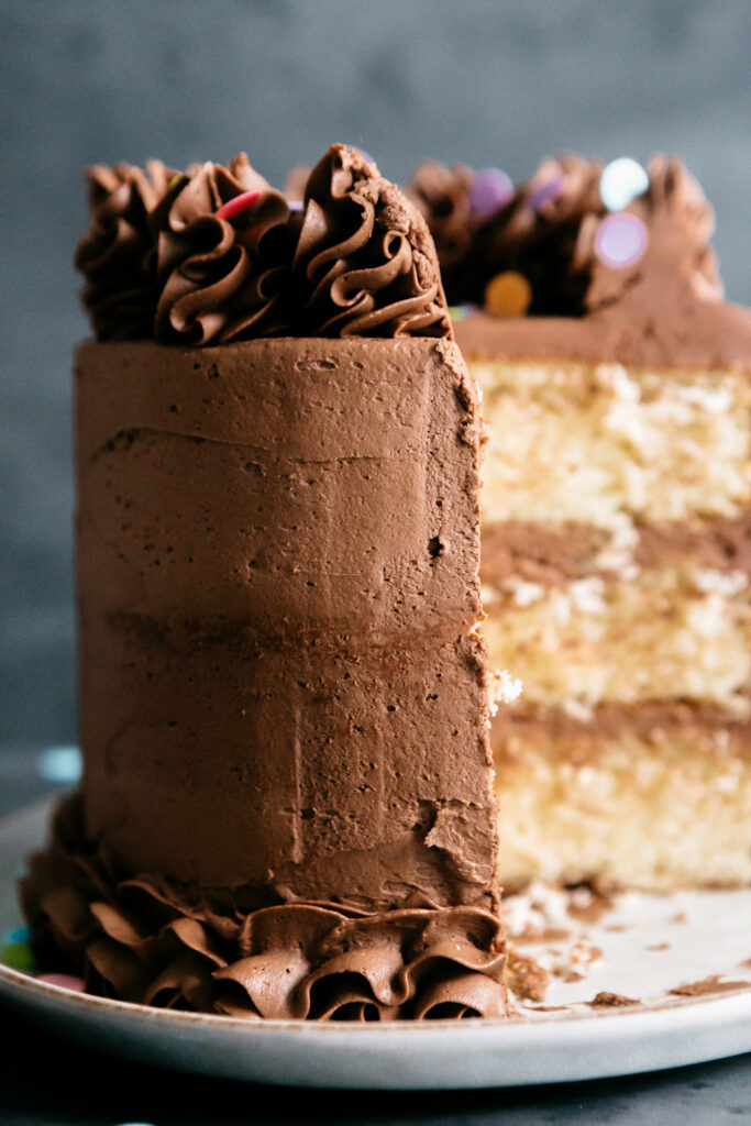 Yellow Cake with Milk Chocolate Frosting