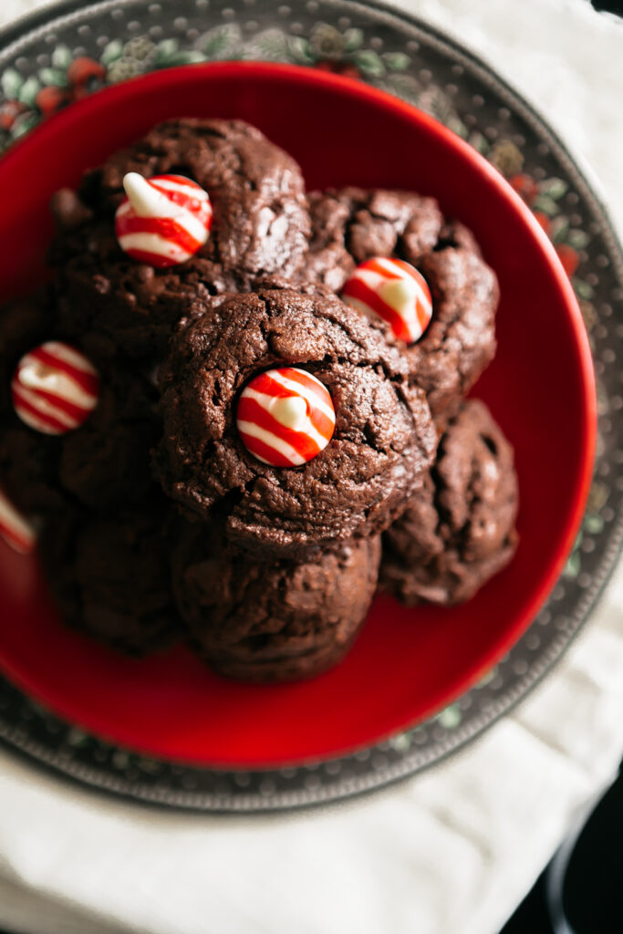 Peppermint Brownie Candy Kiss Cookies