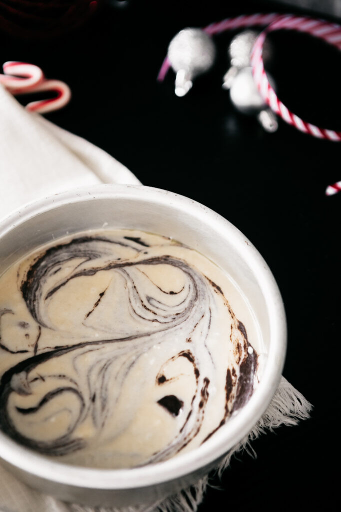 Marbled Vanilla Peppermint Chocolate Cake