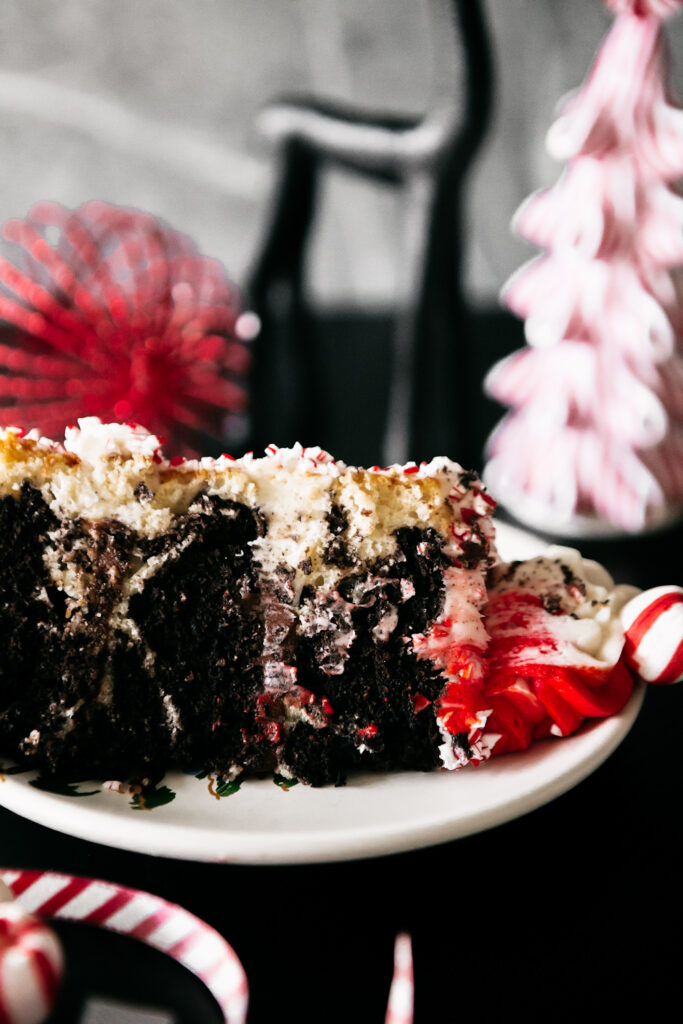 Marbled Vanilla Peppermint Chocolate Cake