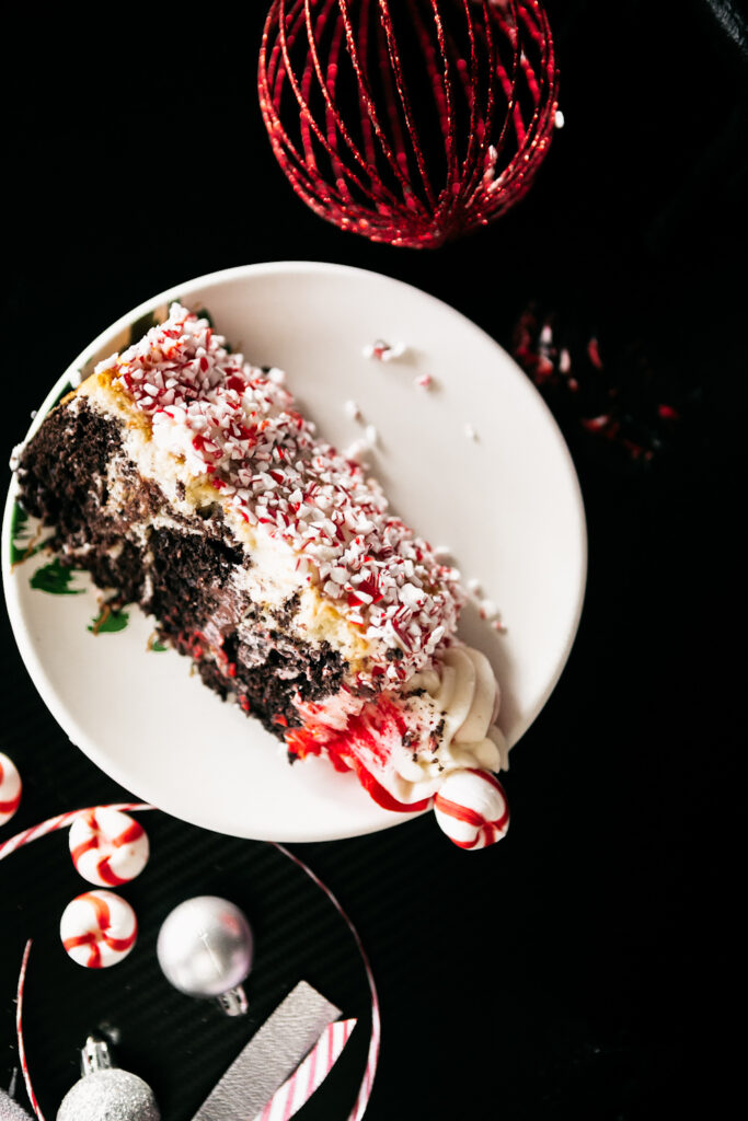 Marbled Vanilla Peppermint Chocolate Cake